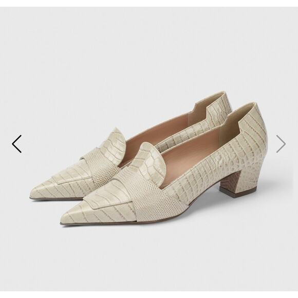 NEW The Fold London Isola 45 Mid Heel Grey Croc-Embossed Leather 38 (8) - Picture 1 of 12